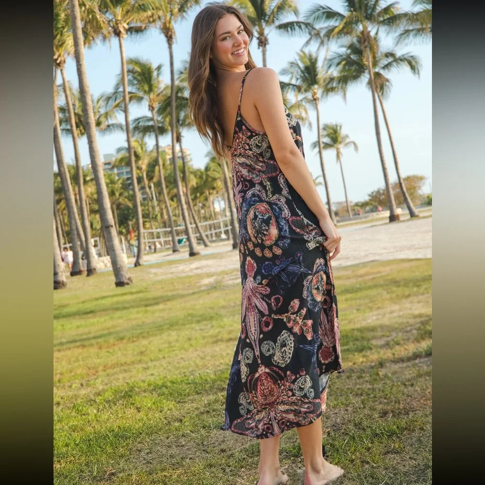 NWT Natural Life Gracie Slip Maxi Dress- Black Motif - Picture 2 of 3